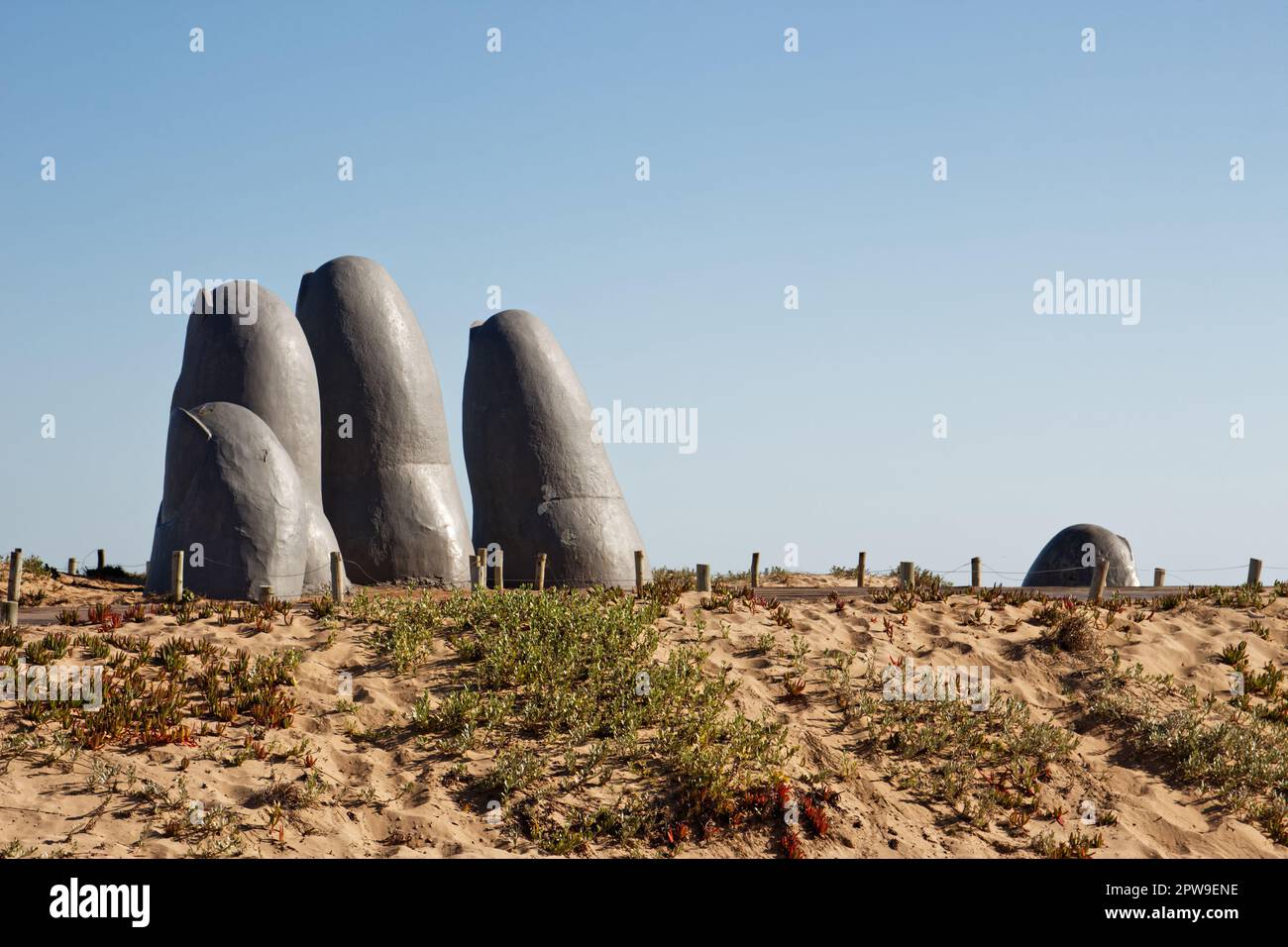 La Mano, (also known as Los Dedos), an iconic sculpture in Punta del Este, Uruguay Stock Photo