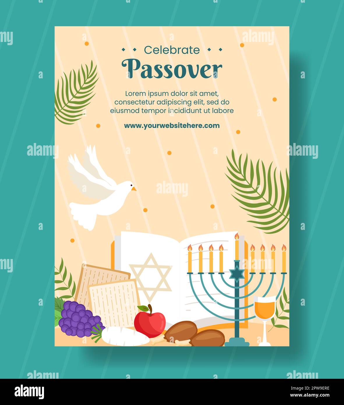 Happy Passover Jewish Holiday Vertical Poster Cartoon Hand Drawn