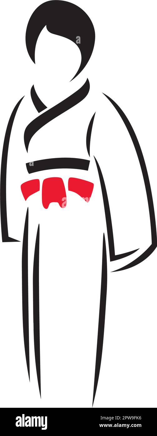 Yukata Dress, Japanese Traditional Costume Silhouette Stock Vector