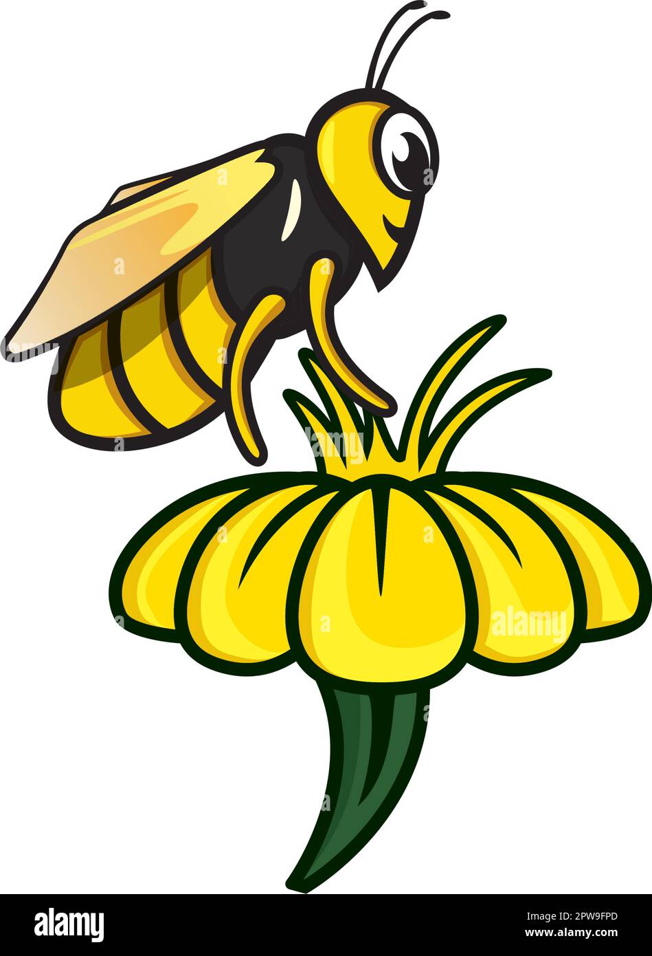 Bee Sucking Nectar from Flower Illustration Stock Vector