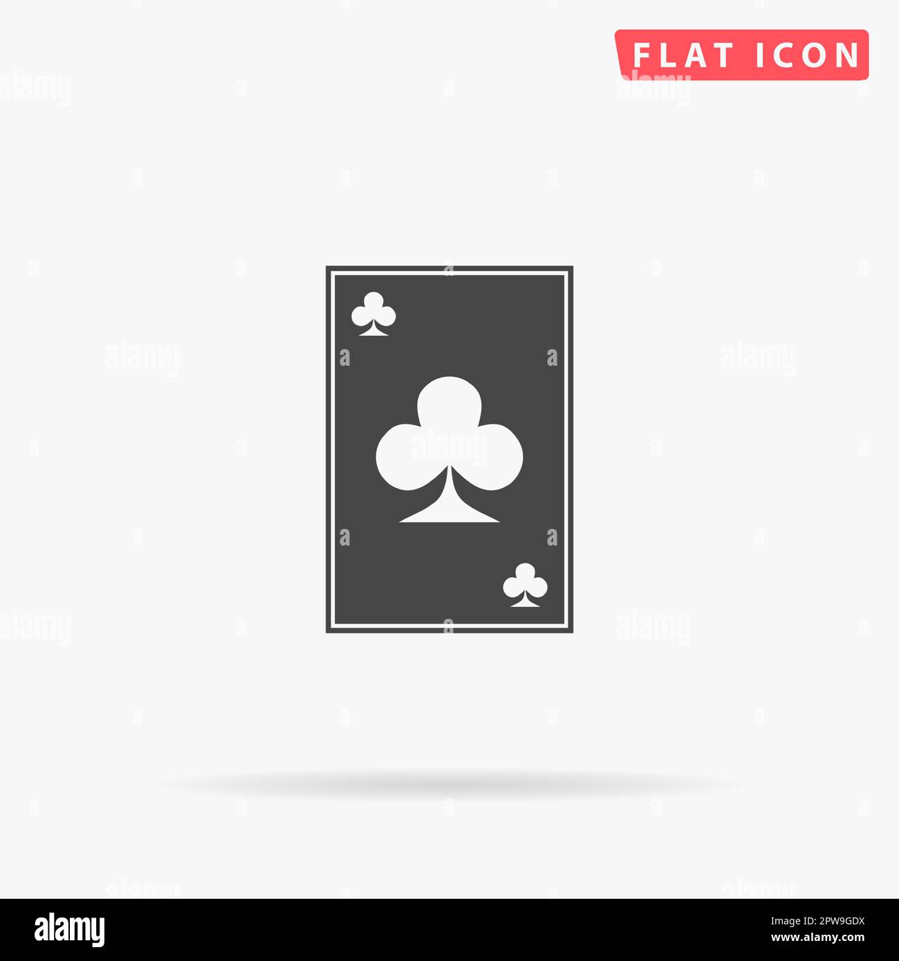 Clubs card. Simple flat black symbol with shadow on white background