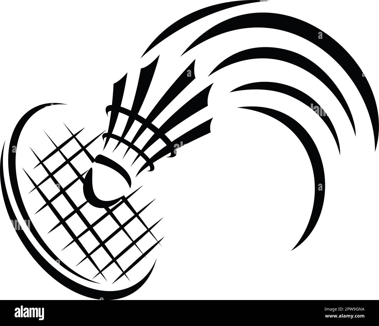 Badminton Game with Racket and Shuttlecock Silhouette Stock Vector
