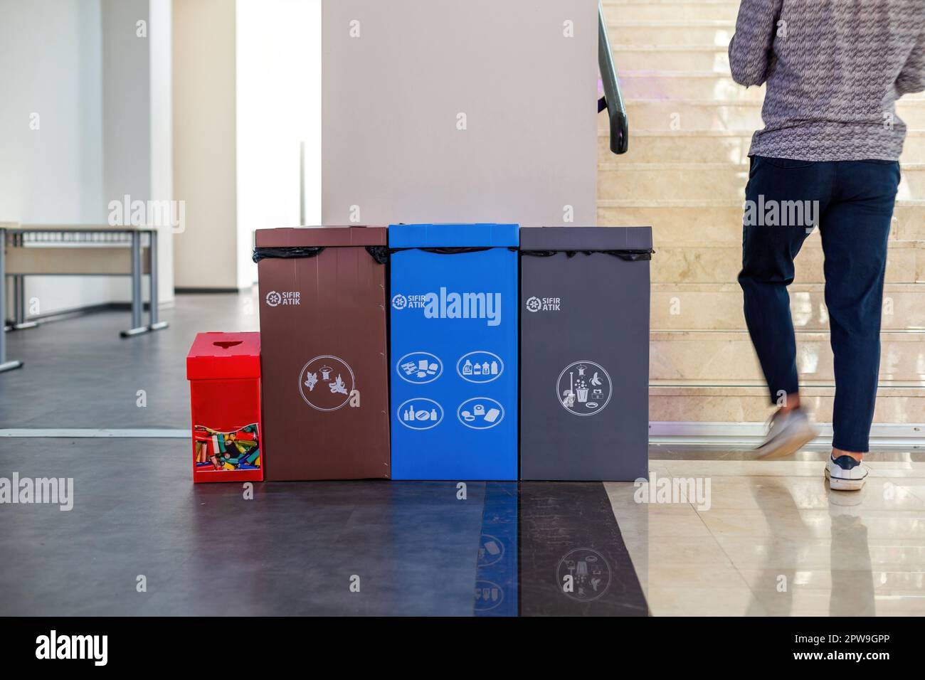 Waste sorting bins created according to the 0 Waste project in Turkey Stock Photo