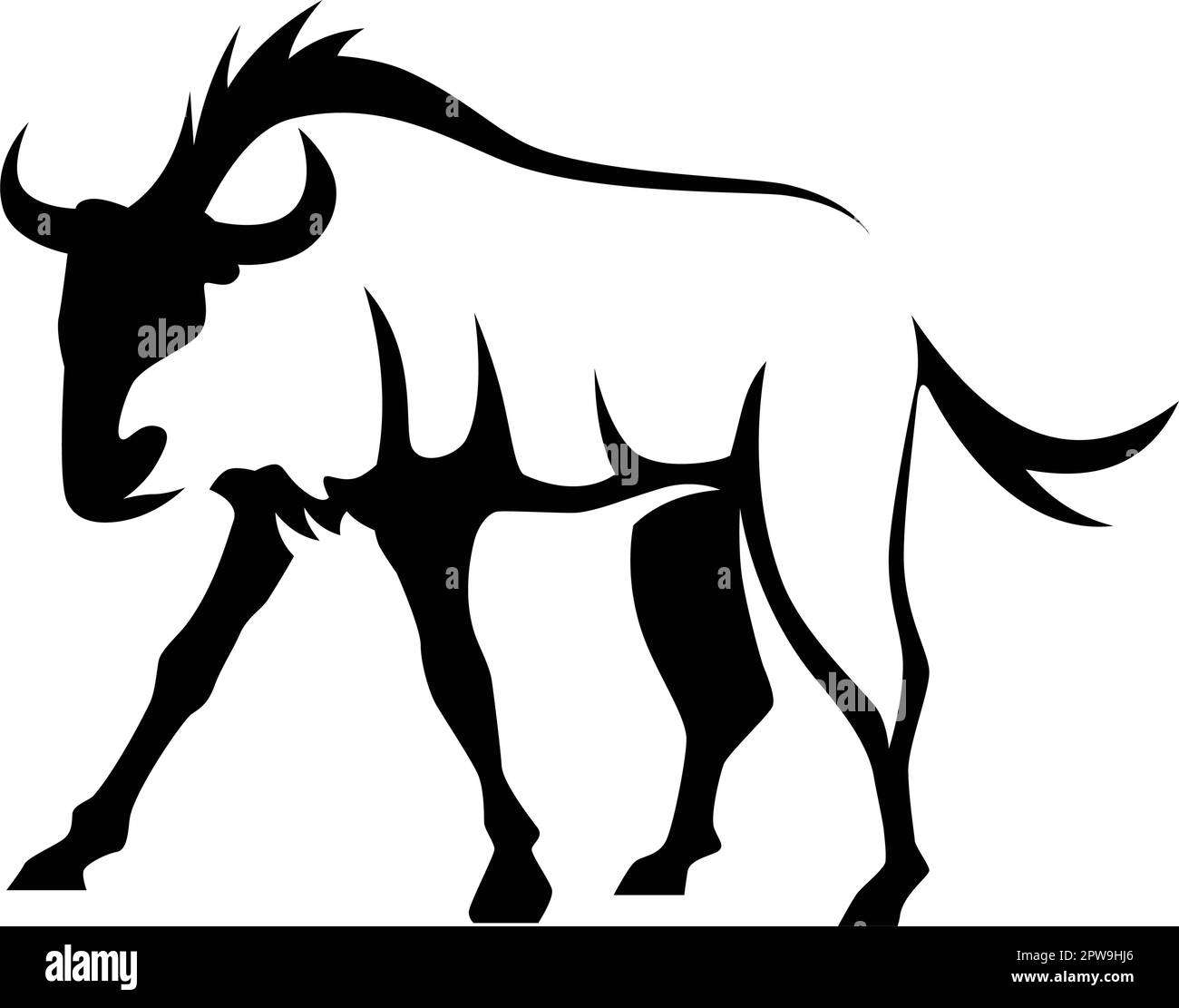 Wildebeest Illustration with Silhouette Style Stock Vector Image & Art