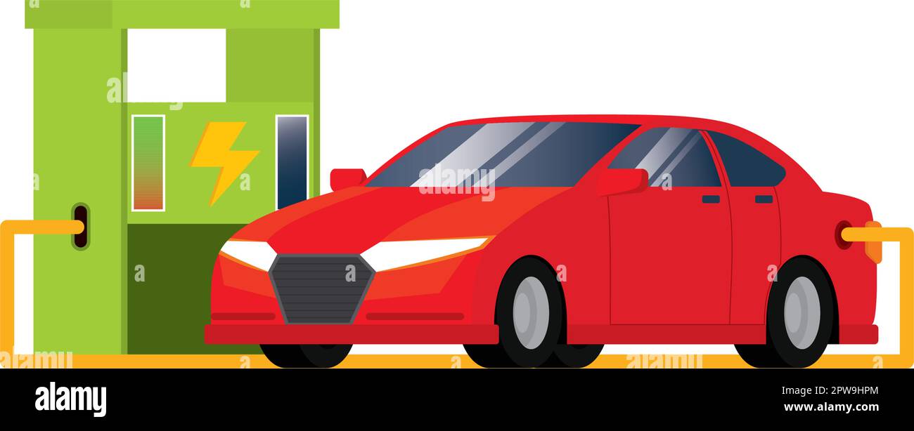 Electric Car's in Charging at Electric Vehicle Charging Station Illustration Stock Vector