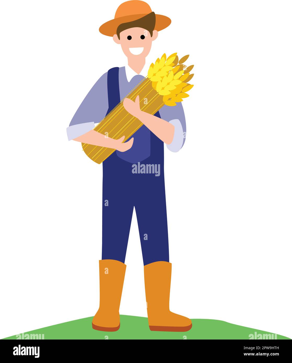 Happy Wheat Farmer Holding the Harvest Illustration Stock Vector Image ...