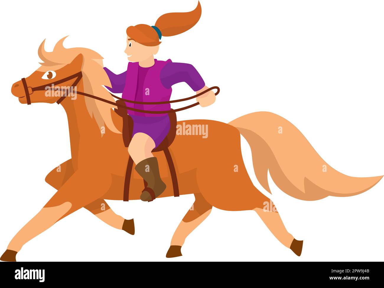 A Girl Riding a Cute Horse Illustration Stock Vector