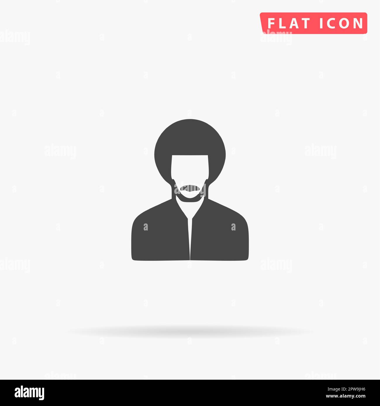 Rastafarian man. Simple flat black symbol with shadow on white background. Vector illustration pictogram Stock Vector