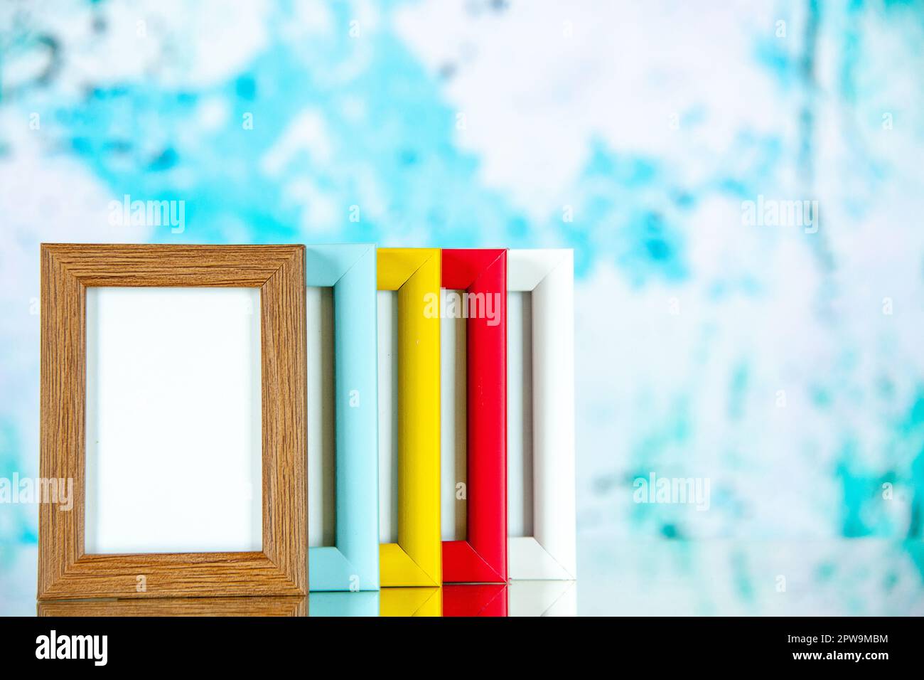 Side Colur Frame front view different picture frames with colored corners on a light ...