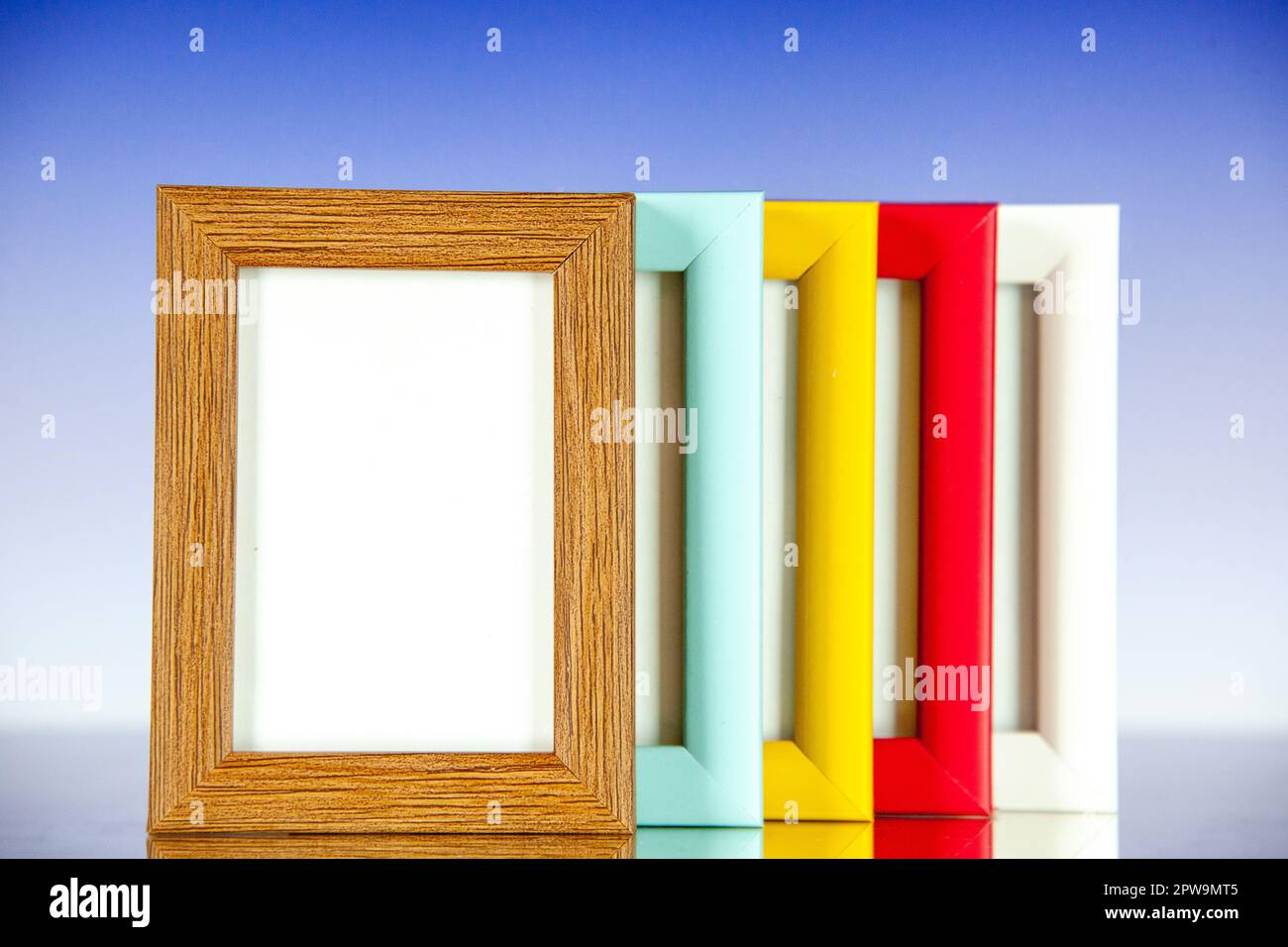 Side Colur Frame front view different picture frames with colored corners on light blue ...