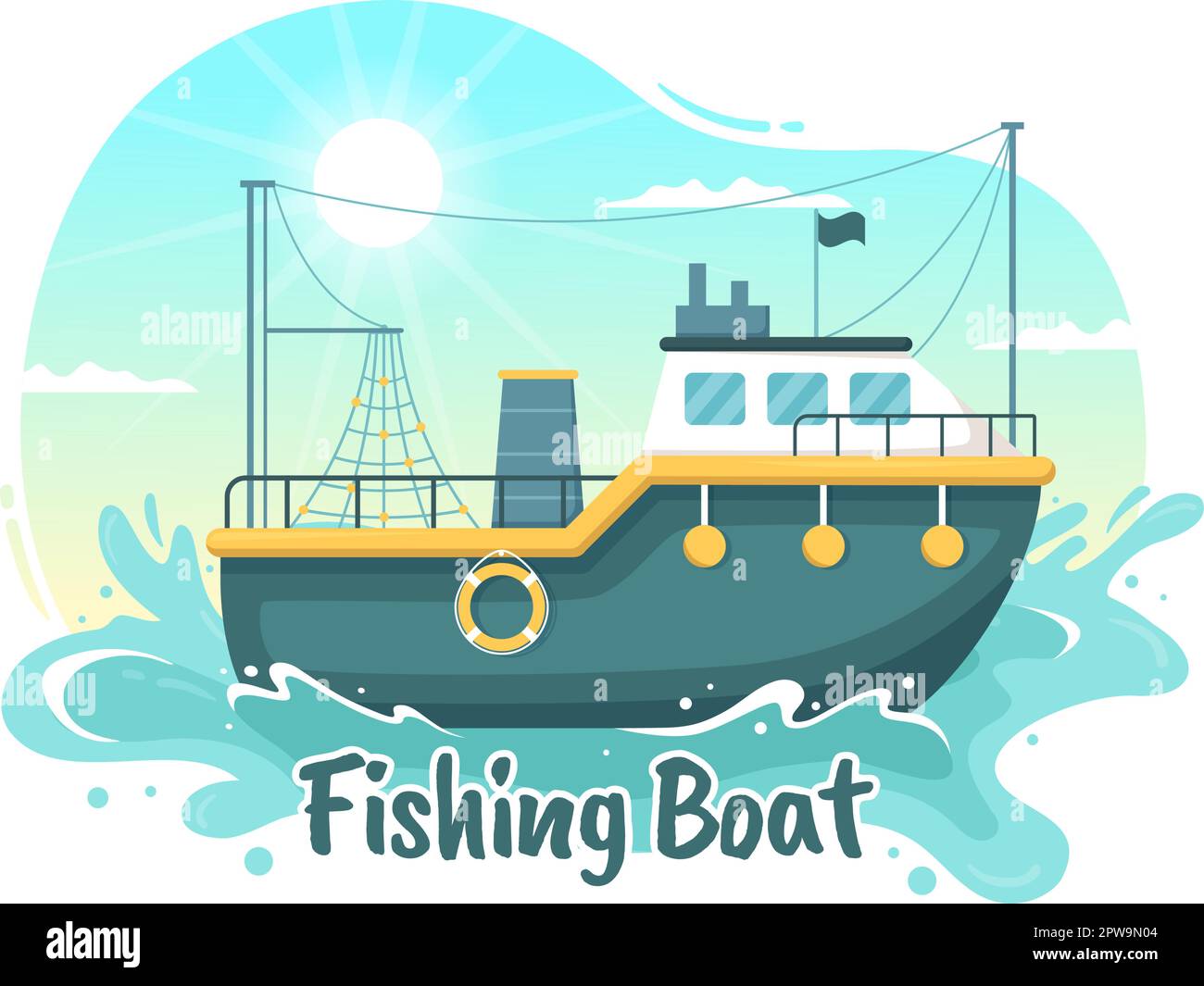 Fisherman boat (cartoon) hi-res stock photography and images