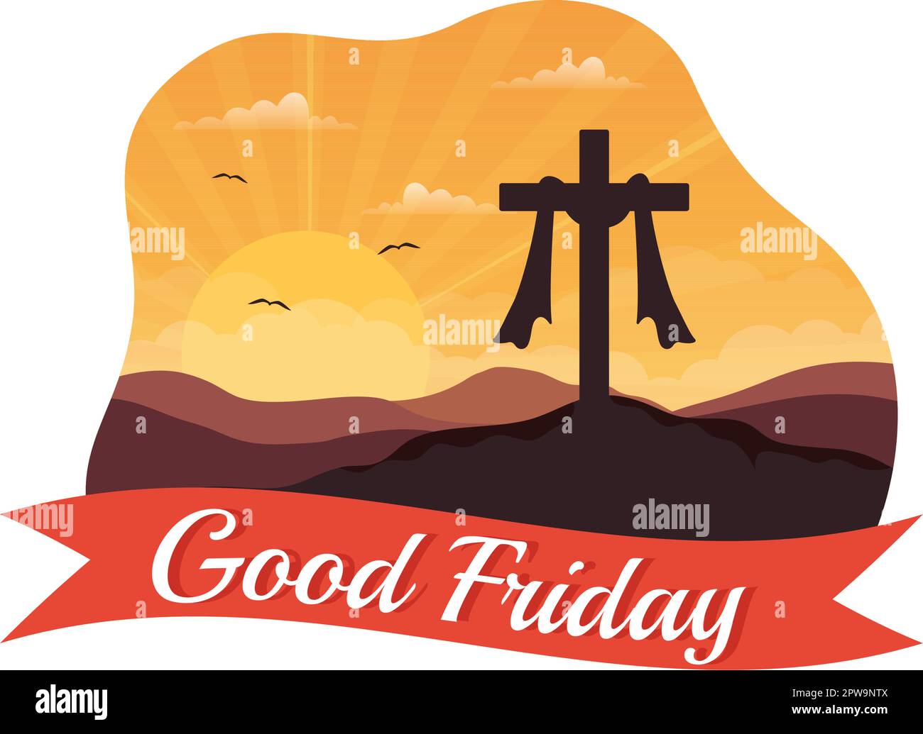 Happy Good Friday Illustration with Christian Holiday of Jesus Christ Crucifixion in Flat Cartoon Hand Drawn for Web Banner or Landing Page Templates Stock Vector