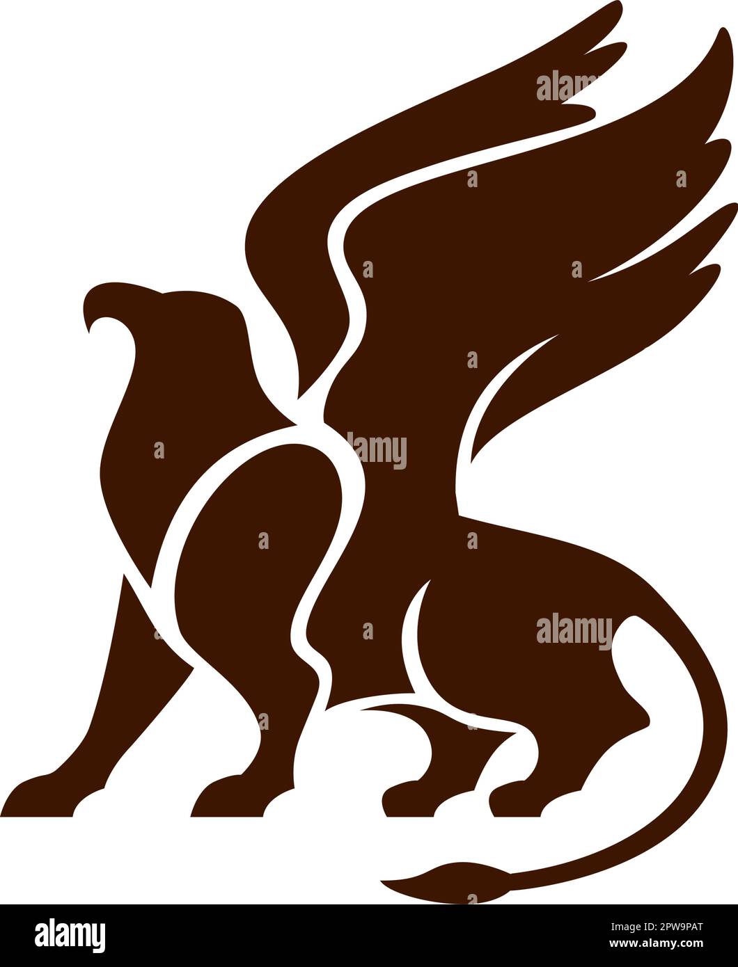 Griffin Mythology Creature Illustration with Silhouette Style Stock Vector