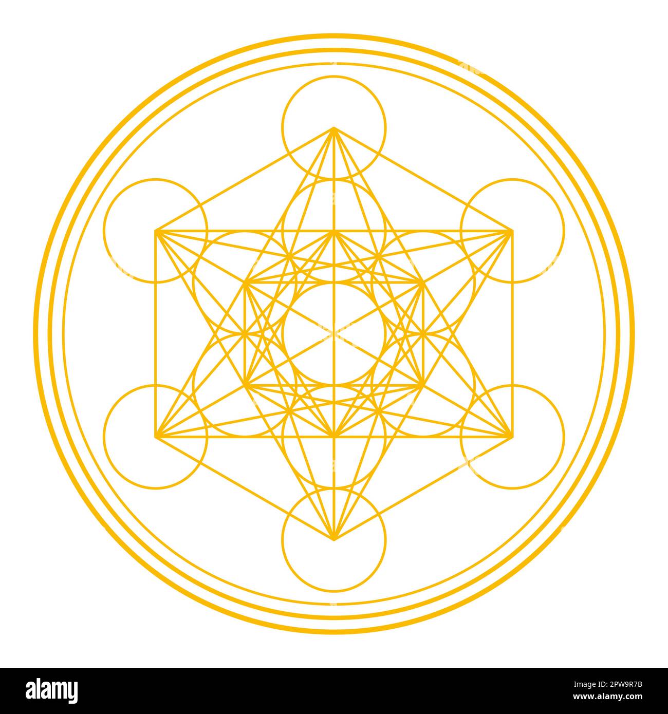 Golden Metatrons Cube, mystical symbol, derived from the Flower of Life