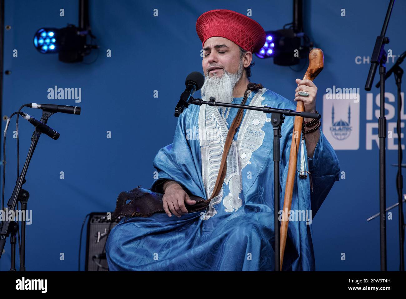London, UK. 29th April 2023. Call to prayer by Hassen Rasool during Eid