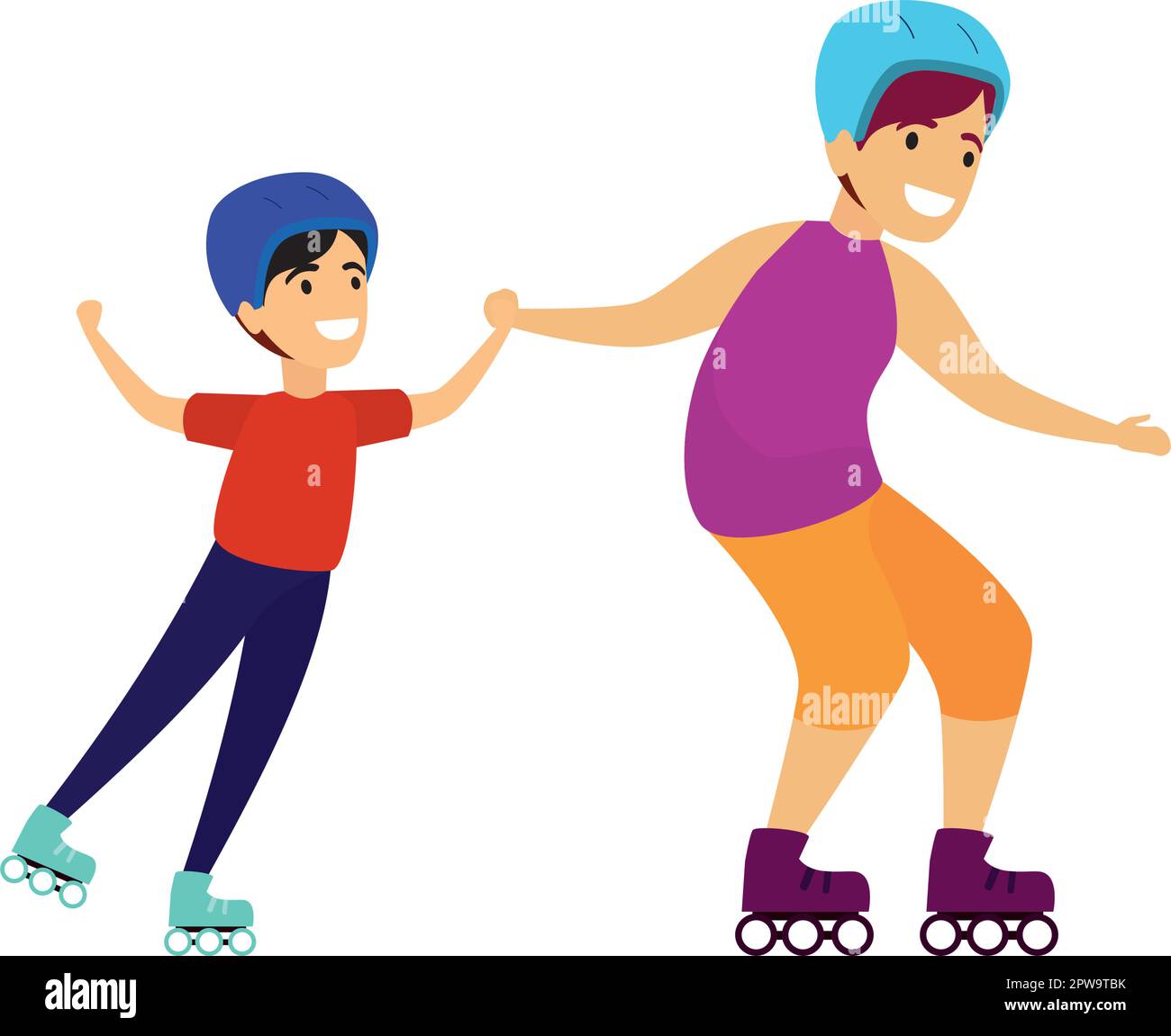 Sibling Ride on Roller Skates Together Illustration Stock Vector Image