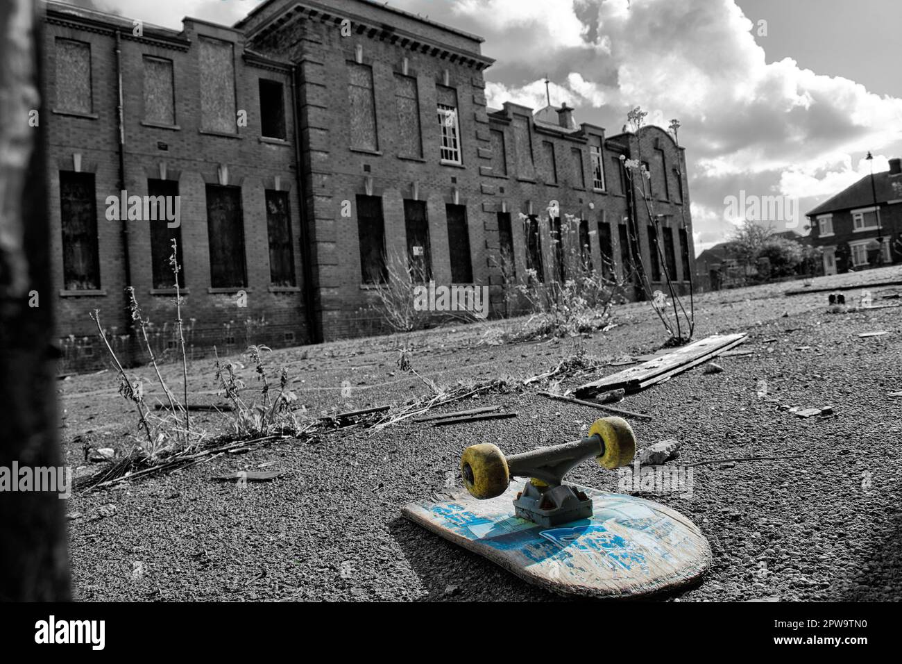 Exterior view of abandoned Victorian school building at Easington Colliery Stock Photo