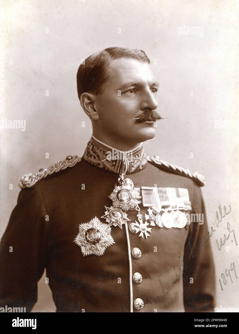 1899. A signed portrait photograph of General Sir Henry Macleod Leslie Rundle, GCB, GCMG, GCVO, DSO (1856 – 1934), dated 1899. Leslie Rundle was commissioned into the Royal Artillery in 1876 and had distinguished military career. He was a veteran of the Zulu War (1879), the First Boer War (1881), the Anglo-Egyptian War (1882), the Nile expedition (1884-85), the Sudan Frontier Field Force (1885-87), the Khartoum Expedition (1898), the Second Boer War (1899-1902) and the First World War (1914-18). Stock Photo