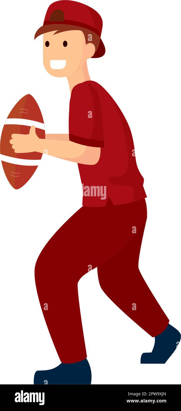 a Boy Holding Rugby Ball with Ready to Throw Gesture Illustration Stock