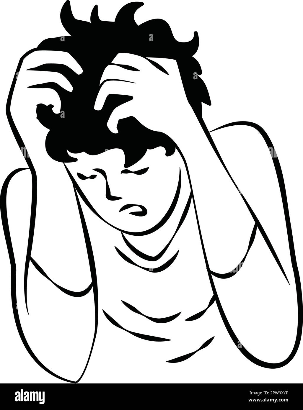 Man Having a Dizzy or Anxiety Moment Illustration with Silhouette Style