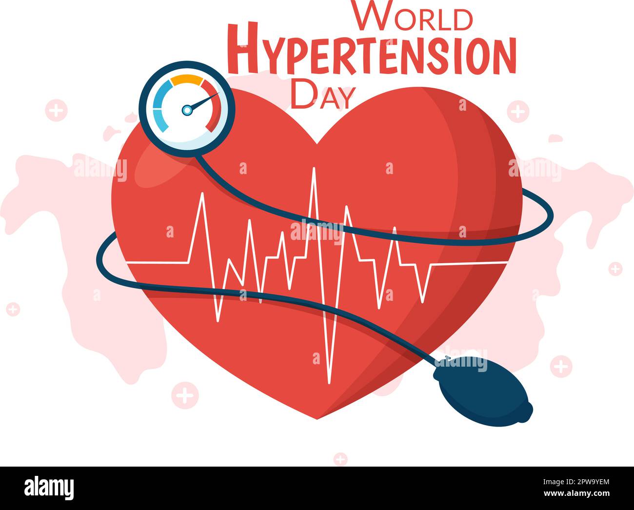 World Hypertension Day on May 17th Illustration with High Blood Pressure and Red Love Image in Flat Cartoon Hand Drawn for Landing Page Templates Stock Vector