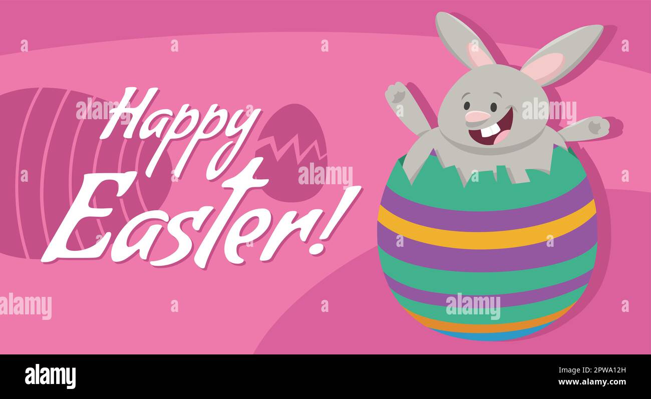 cartoon Easter bunny hatching from an egg greeting card Stock Vector