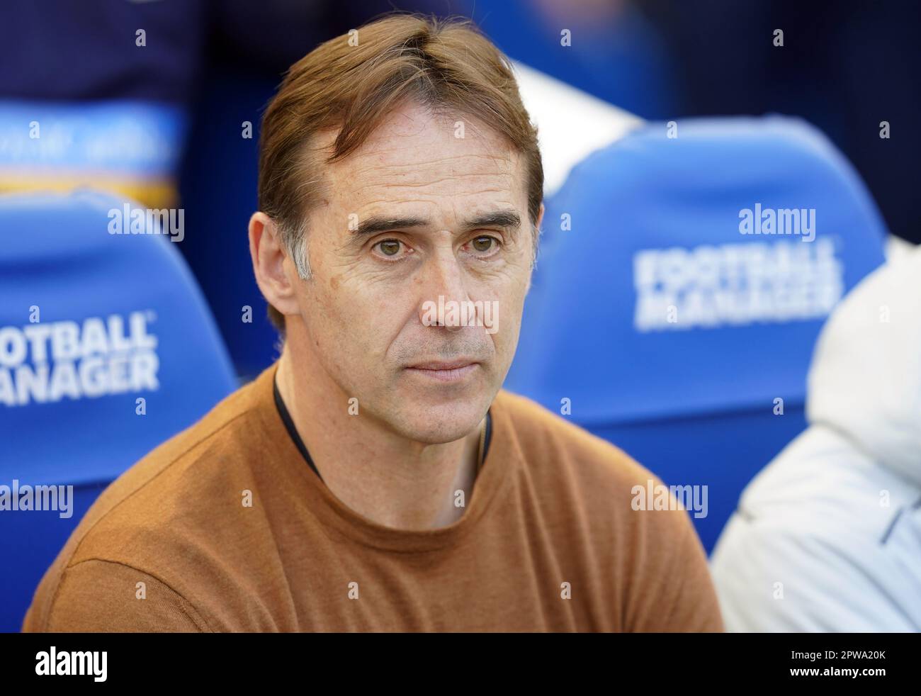 Wolverhampton Wanderers manager Julen Lopetegui during the Premier League match at the AMEX Stadium, Brighton. Picture date: Saturday April 29, 2023. Stock Photo