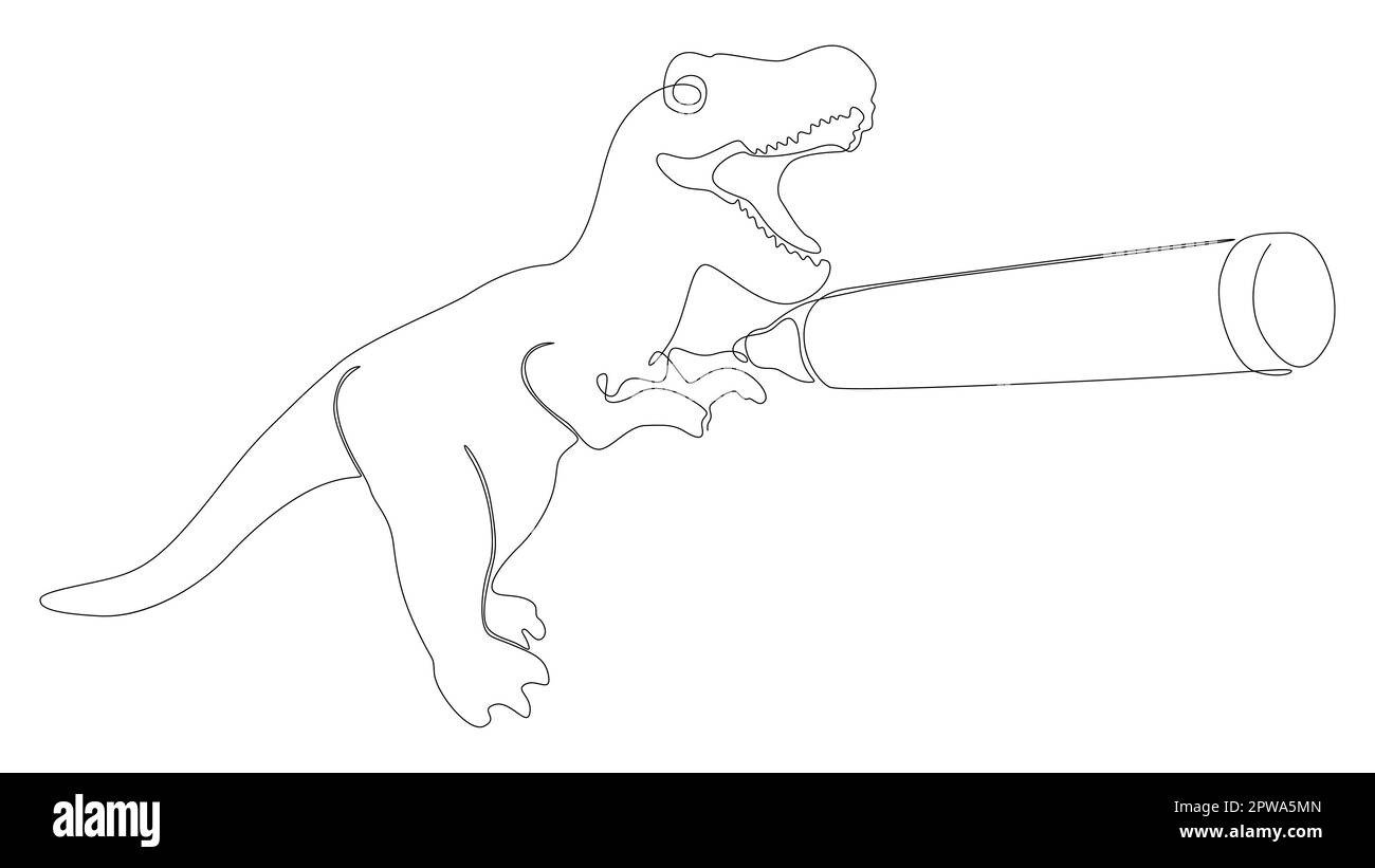 One continuous line of Tyrannosaurus Rex drawn with a pencil, felt tip