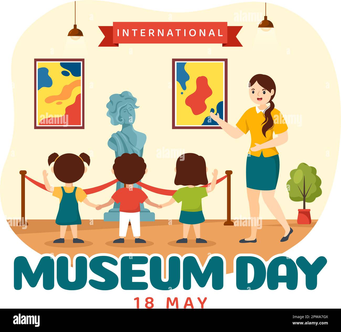 International Museum Day on May 18 Illustration with Building Gallery or Artworks in Flat Cartoon Hand Drawn for Web Banner or Landing Page Templates Stock Vector