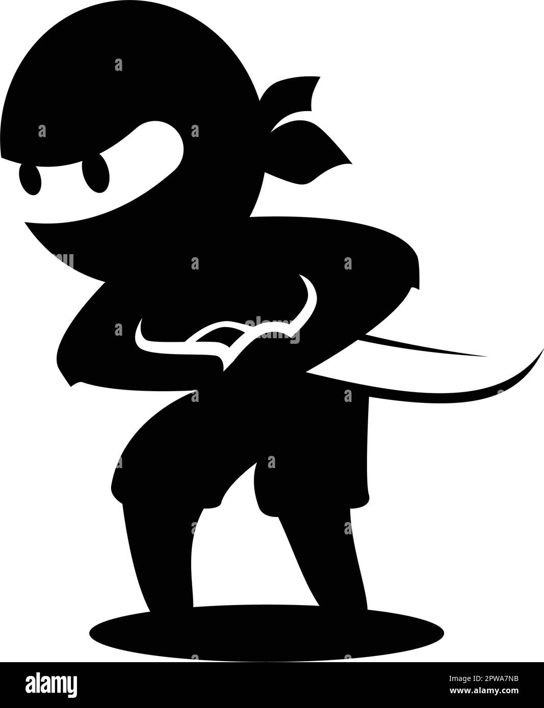 Ninja Holding His Knife Illustration with Silhouette Style Stock Vector