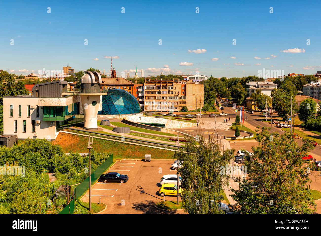 Top view of the Tchaikovsky street and the alley of cosmonauts in the city of Yaroslavl Stock Photo