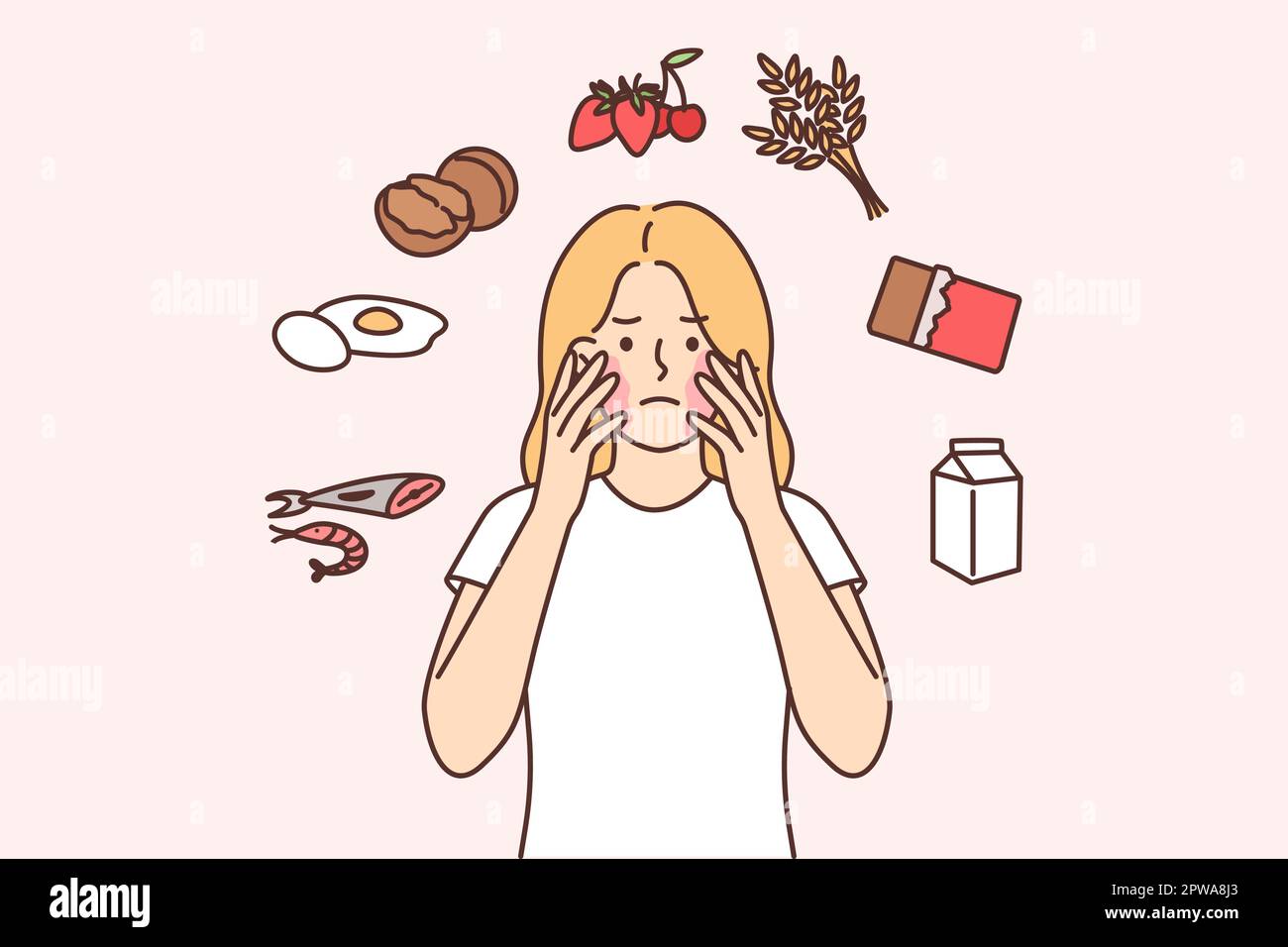 Unhappy girl with problems due to allergies and skin irritation or rash