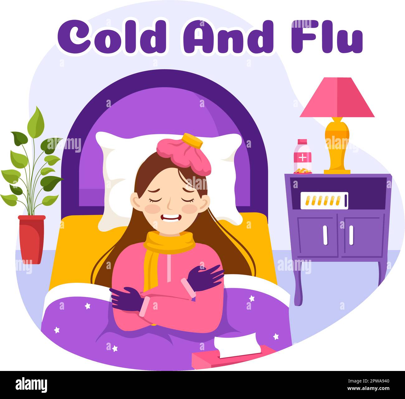Sick Person Flu and Cold Sickness Illustration with People Wearing