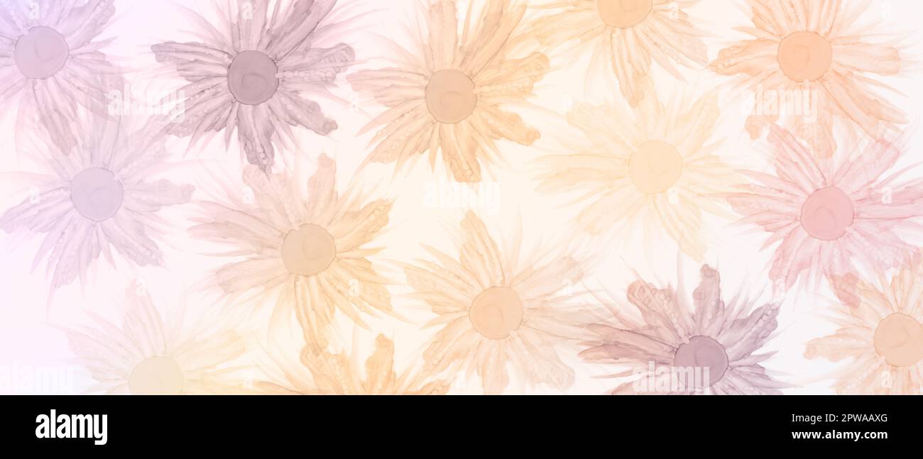 Natural background with alcohol ink art, floral banner with orange, purple and pink gradient, transparency Stock Photo