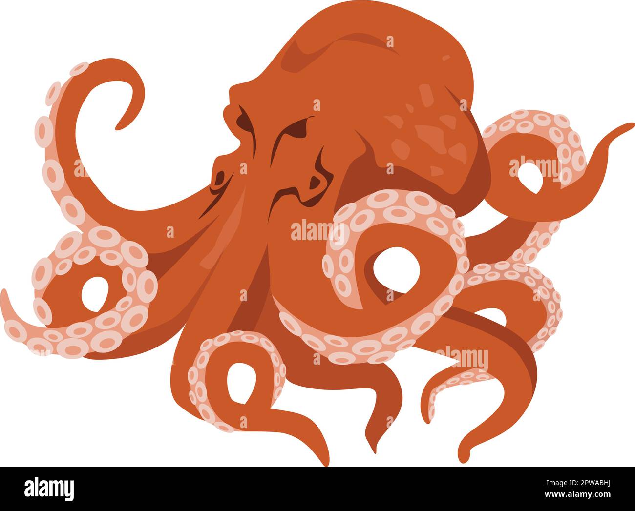 Detailed Scary Kraken or Big Octopus Illustration Stock Vector