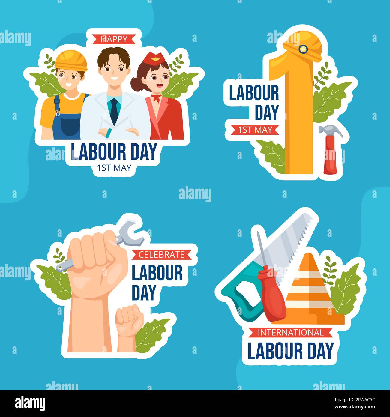 Happy Labor Day Label Flat Cartoon Hand Drawn Templates Background Illustration Stock Vector