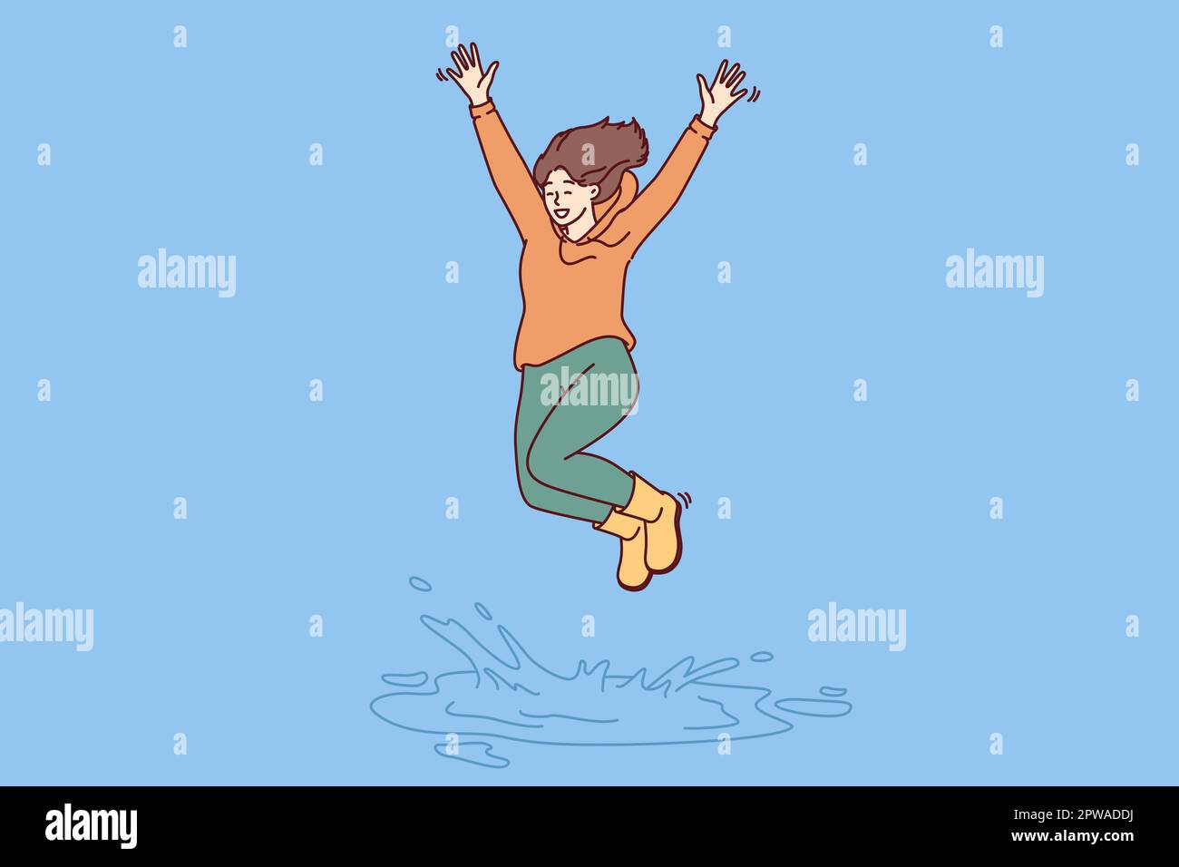 Funny children jump in puddle a flat cartoon Vector Image