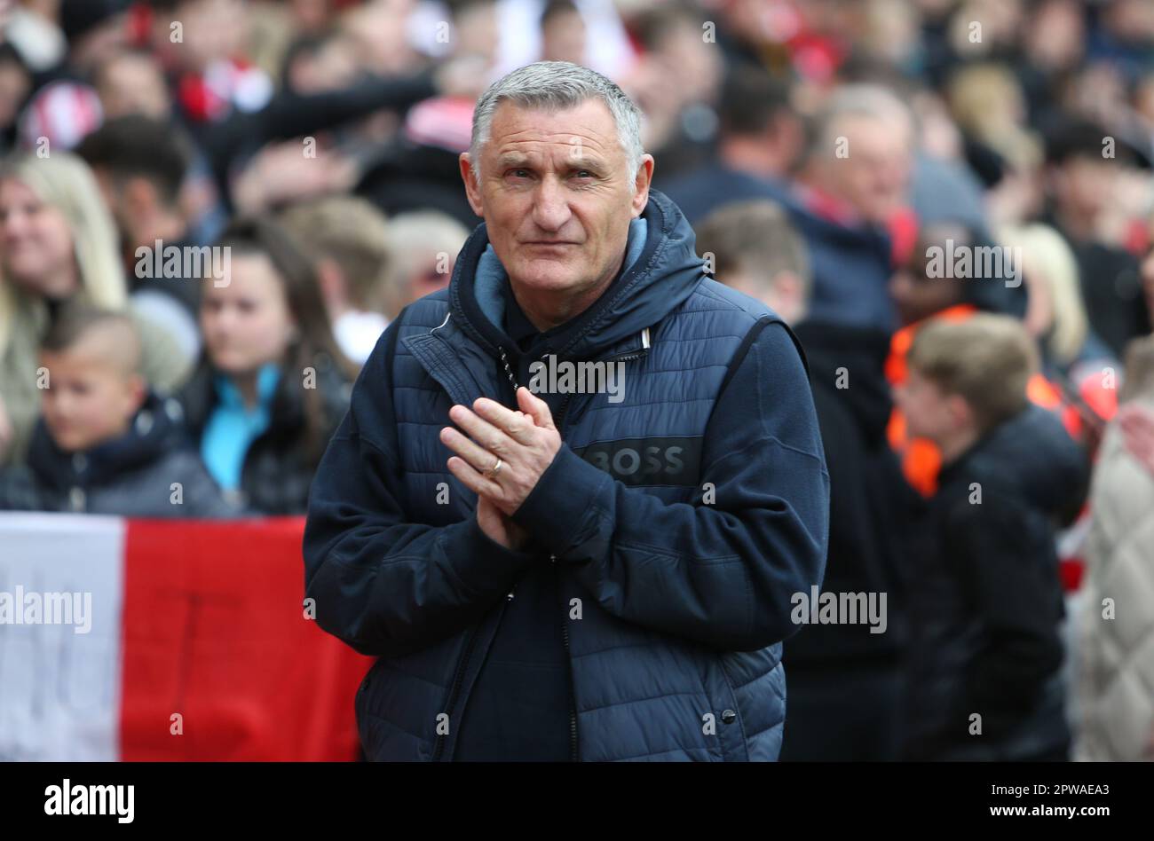 Sunderland Manager Tony Mowbray during the Sky Bet Championship match between Sunderland and Watford at the Stadium Of Light, Sunderland on Saturday 29th April 2023. (Photo: Michael Driver | MI News) Credit: MI News & Sport /Alamy Live News Stock Photo