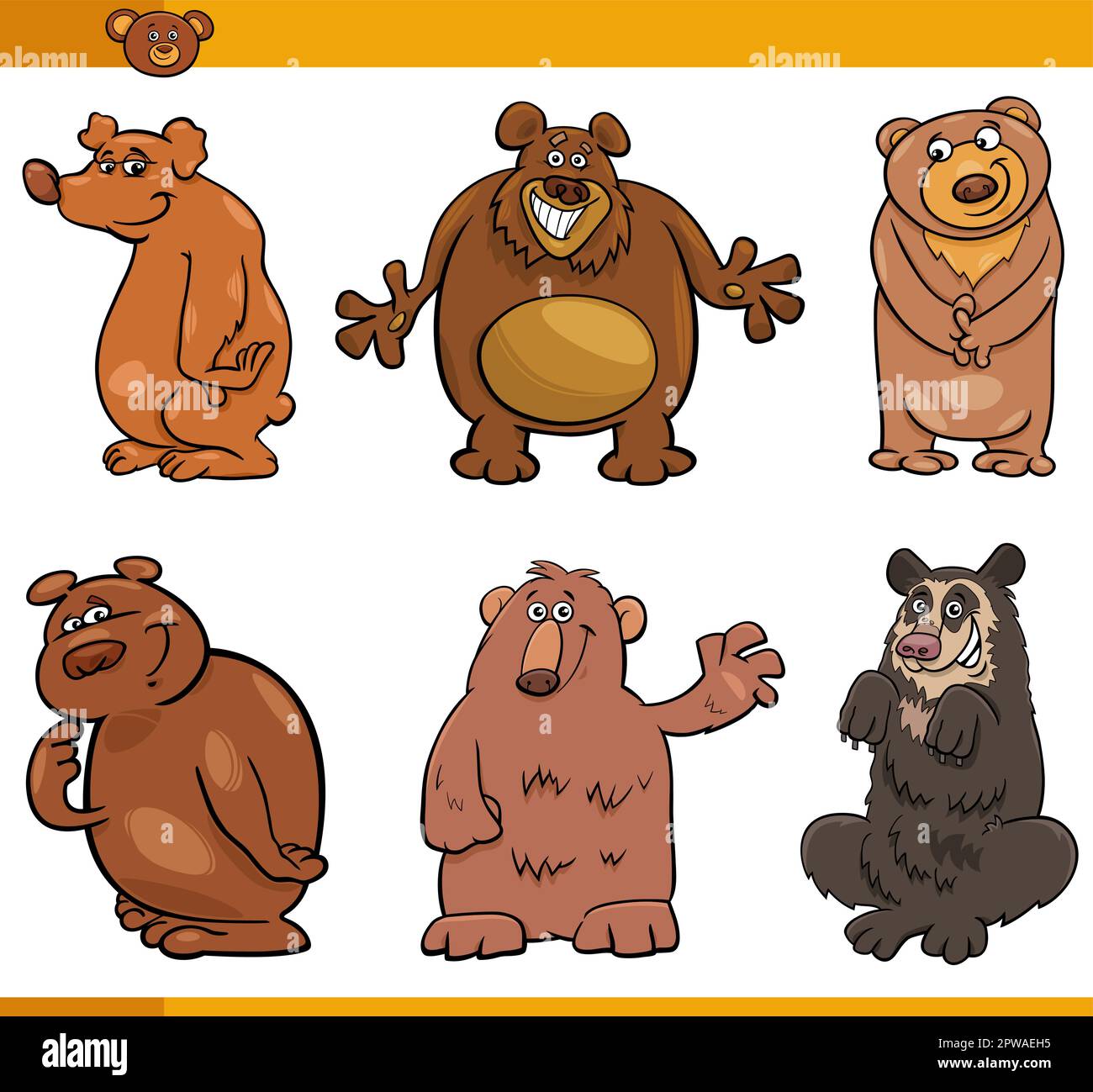 Cartoon Funny Bears Animal Comic Characters Set Stock Vector Image 