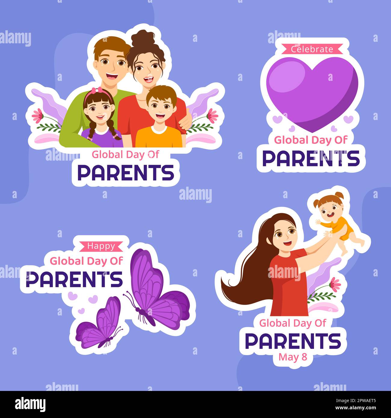 Global Day of Parents Label Flat Cartoon Hand Drawn Templates ...