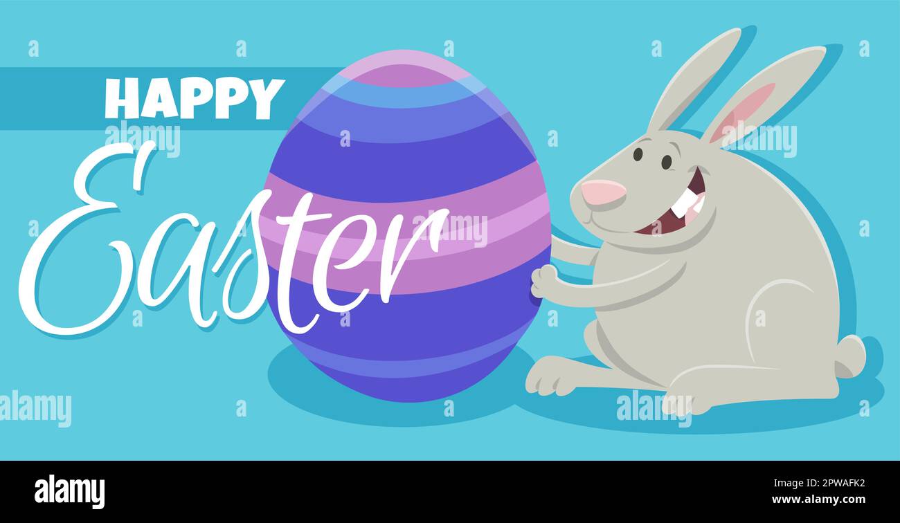 cartoon Easter bunny with painted egg greeting card Stock Vector Image ...
