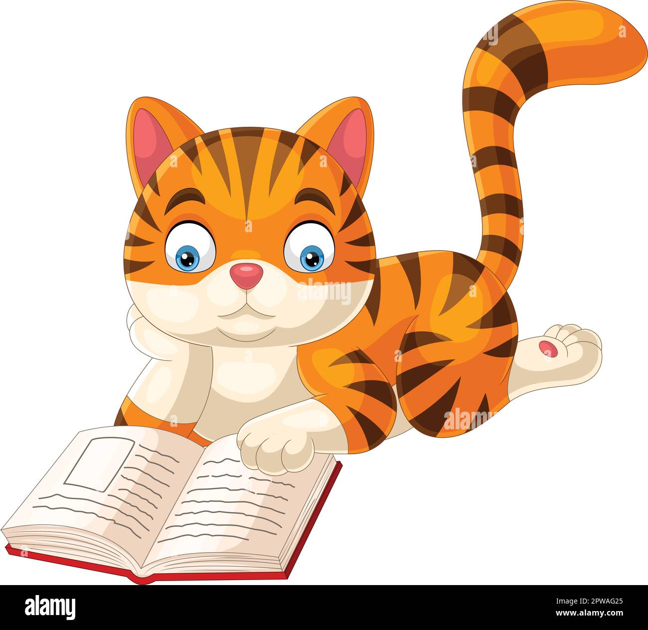 Cute cat cartoon reading a book Stock Vector