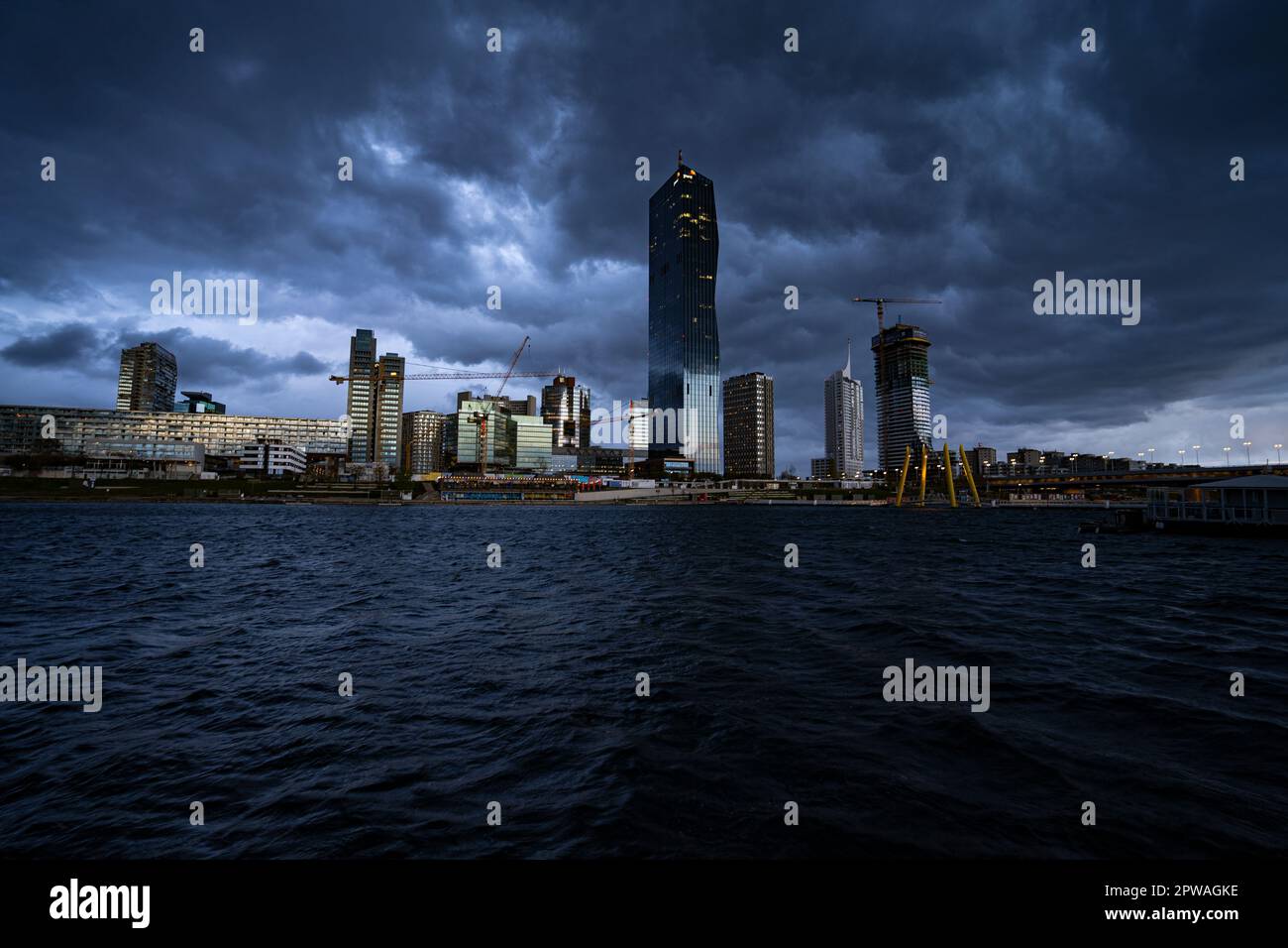 Donau City in Vienna at stormy weather Stock Photo
