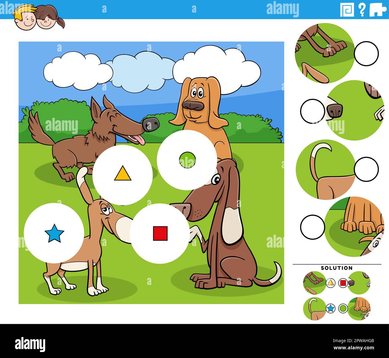 match pieces game with cartoon dogs animal characters Stock Vector ...