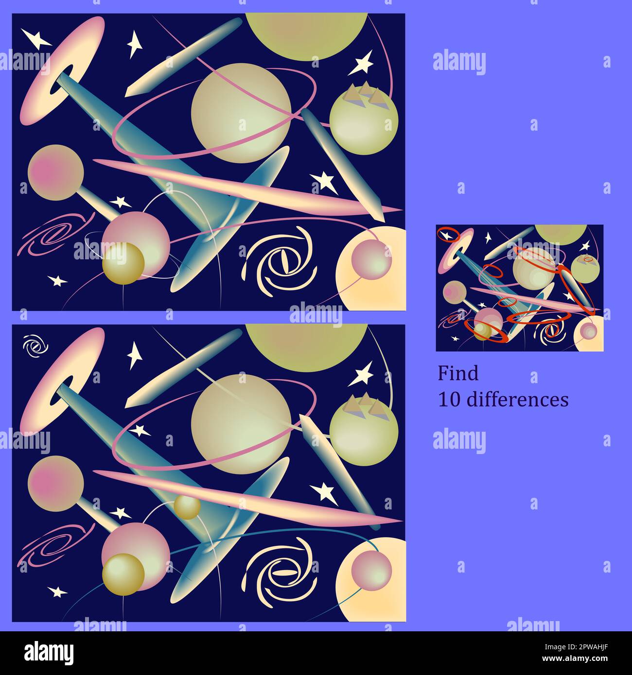find 10 differences in a fun space puzzle for children up to 6 years ...