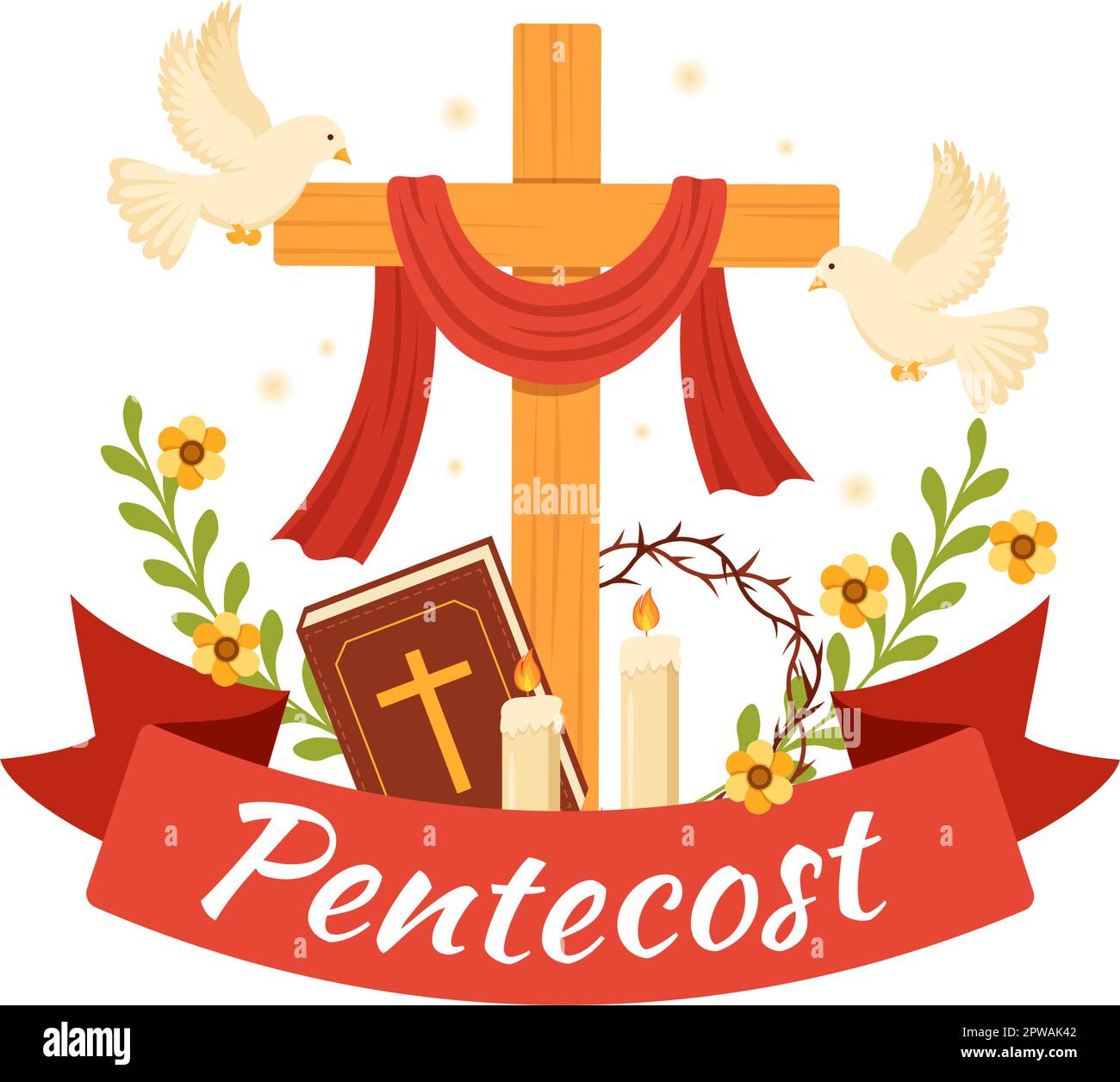 Pentecost Sunday Illustration with Flame and Holy Spirit Dove in