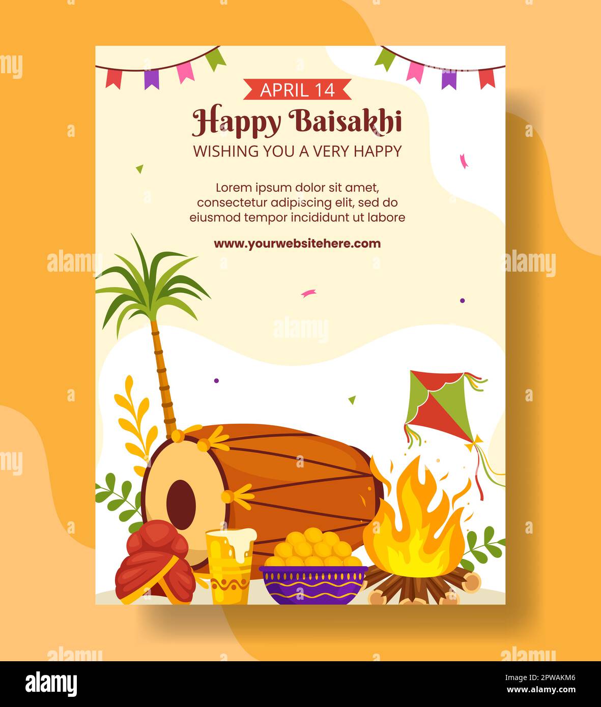 Happy Baisakhi Vertical Poster Cartoon Hand Drawn Templates Background Illustration Stock Vector