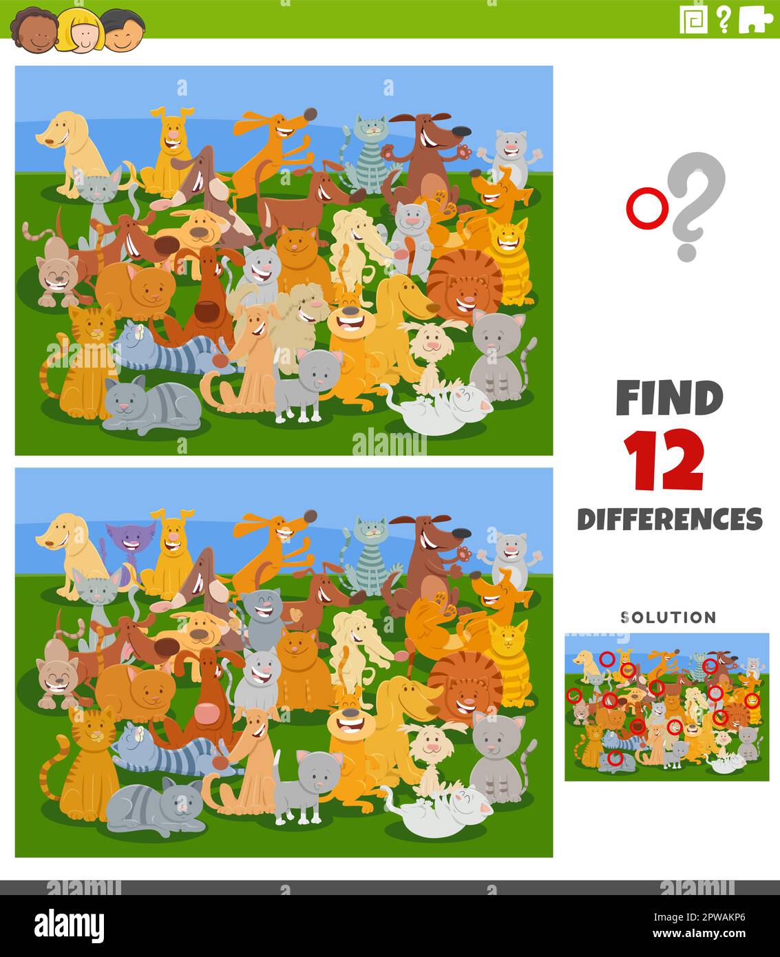 differences game with cartoon cats and dogs characters Stock Vector ...