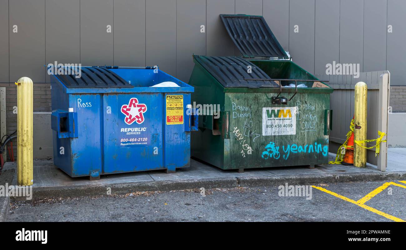 Two garbage dumpsters in a parking lot in Pittsburgh, Pennsylvania, USA Stock Photo Alamy