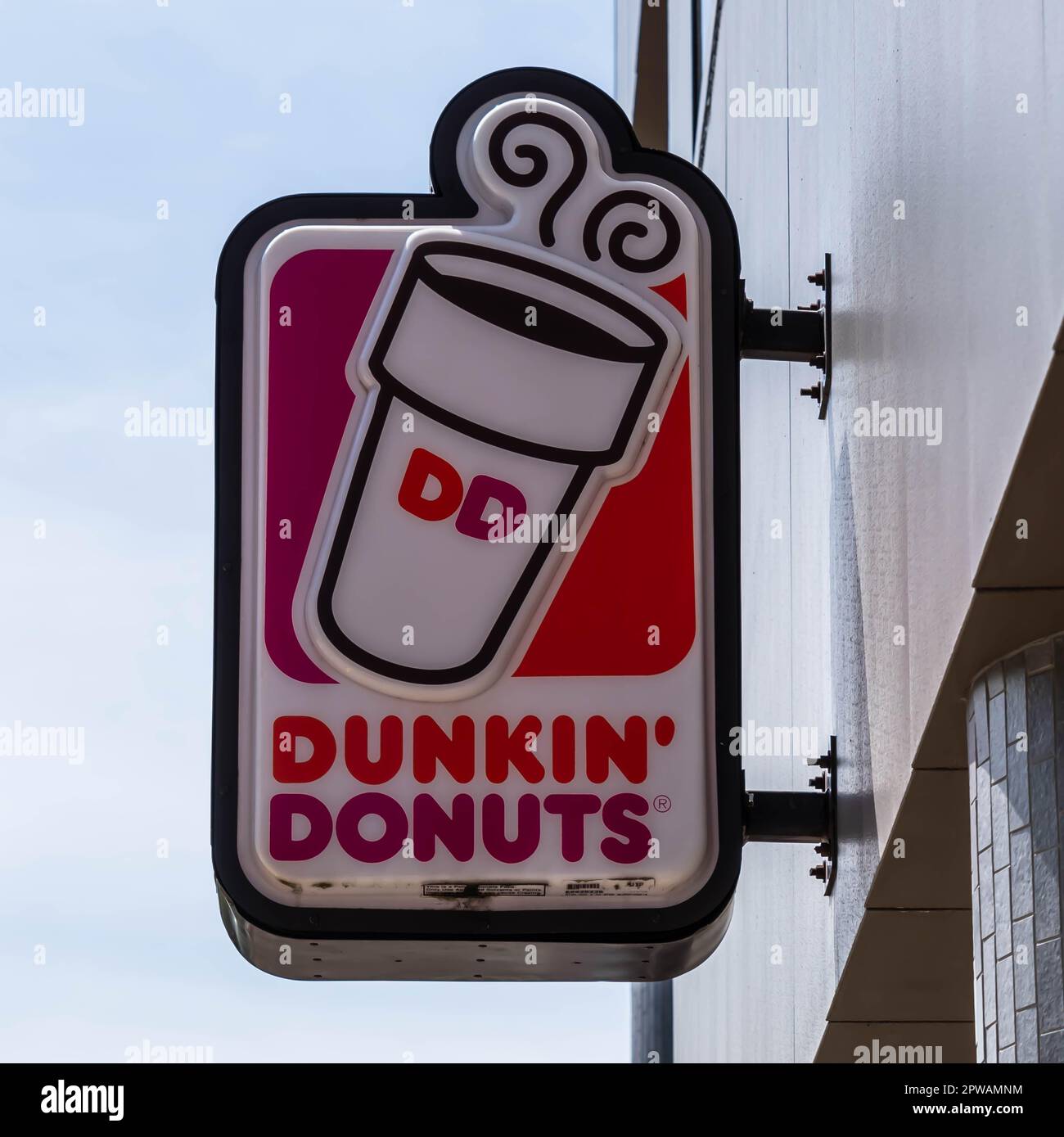 The Dunkin Donut sign on the business along Shady Avenue in the Squirrel Hill neighborhood in